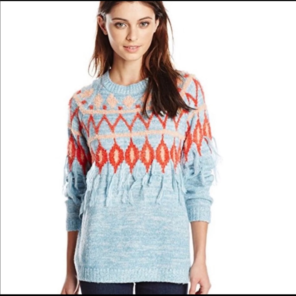 Kensie Tissue Knit Fringe Sweater. Size XL